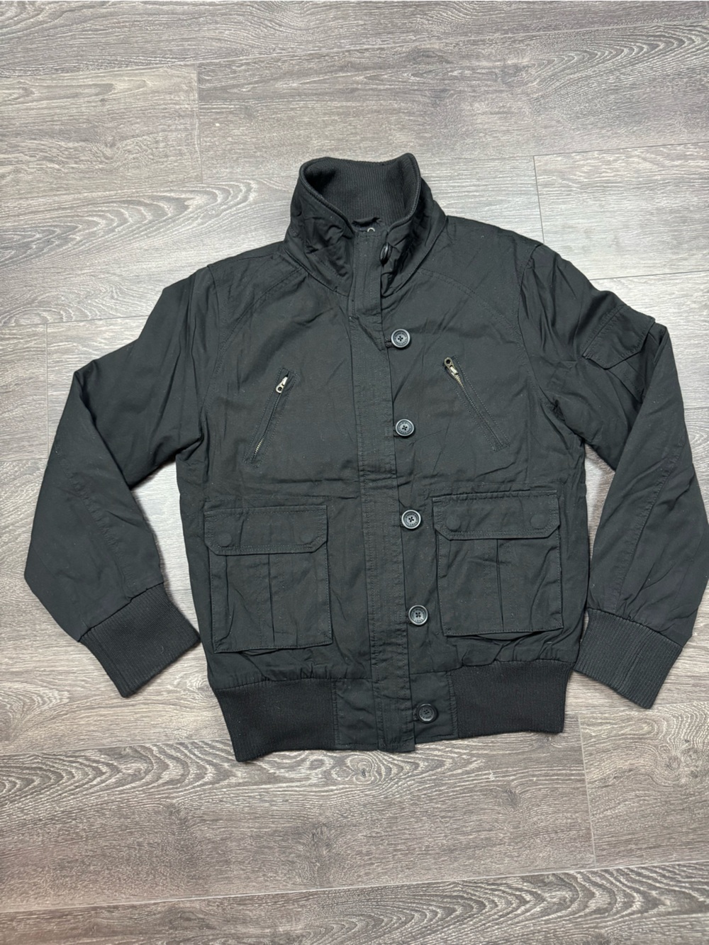 H&M Black Button-Up Utility Jacket